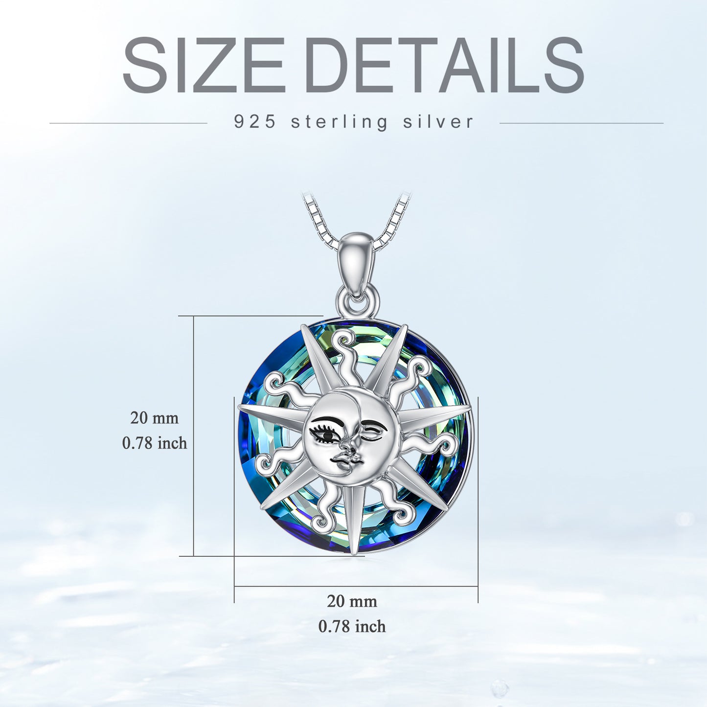 Sun and Moon Crystal Necklace 925 Sterling Silver Sun and Moon Face Necklaces Pendant Crystal Jewelry Gifts