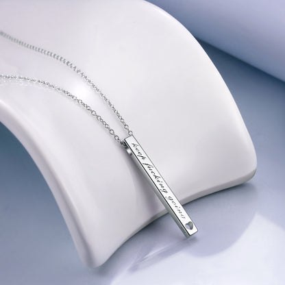 925 Sterling Silver Vertical Bar Necklace Engraved Message Inspirational Jewelry