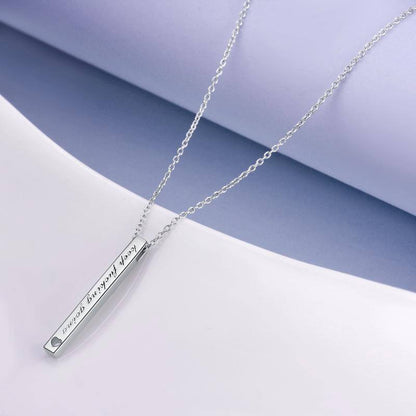 925 Sterling Silver Vertical Bar Necklace Engraved Message Inspirational Jewelry