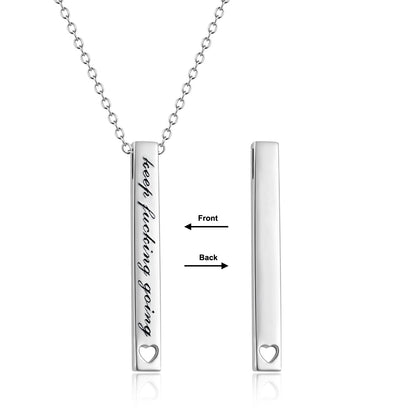 925 Sterling Silver Vertical Bar Necklace Engraved Message Inspirational Jewelry