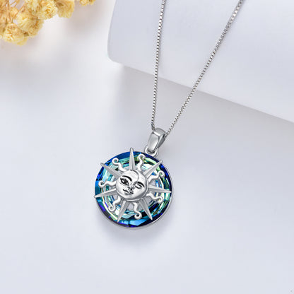 Sun and Moon Crystal Necklace 925 Sterling Silver Sun and Moon Face Necklaces Pendant Crystal Jewelry Gifts